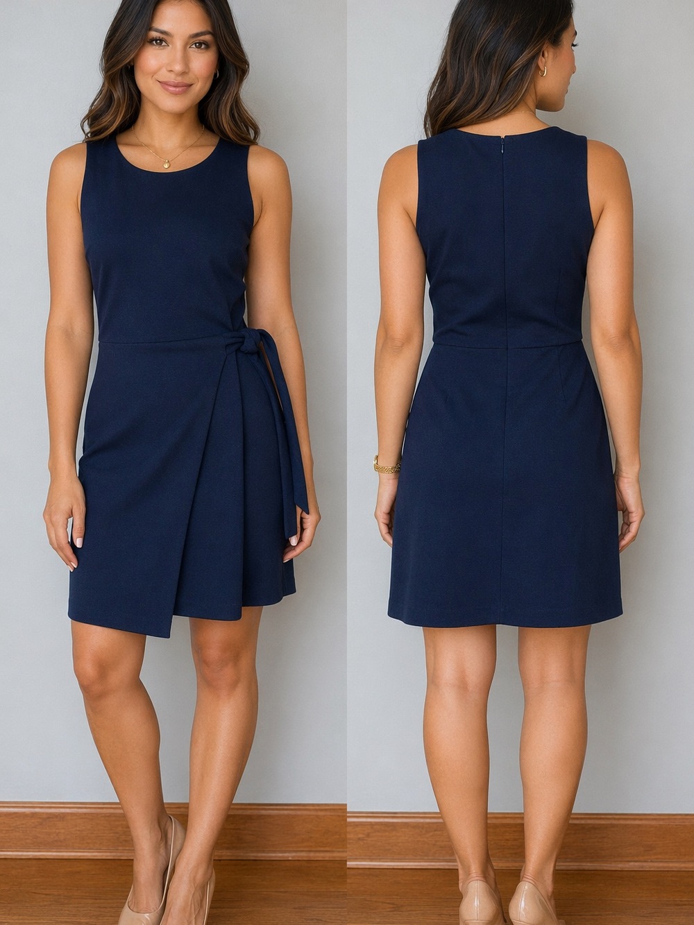 LOFT Outlet Petite O Navy Wrap Dress Sleeveless Tie Waist Stretch